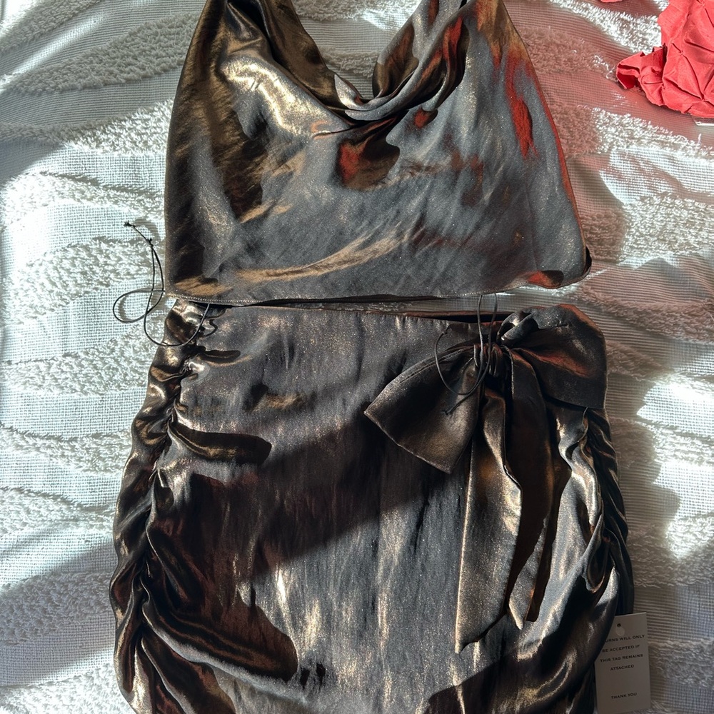 For Love And Lemons Shiny Bronze Mini Skirt